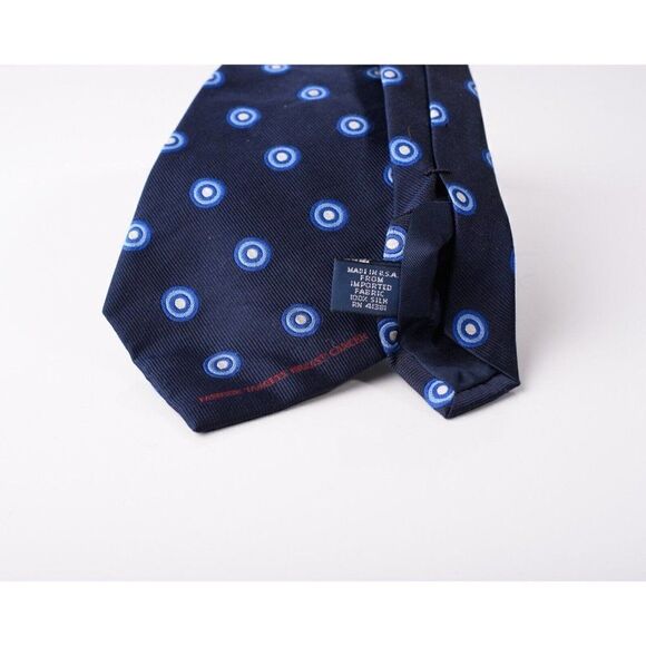 Ralph Lauren Navy Blue Mens Neck Tie Silk Blue Circles Geometric Breast Cancer - Picture 4 of 4